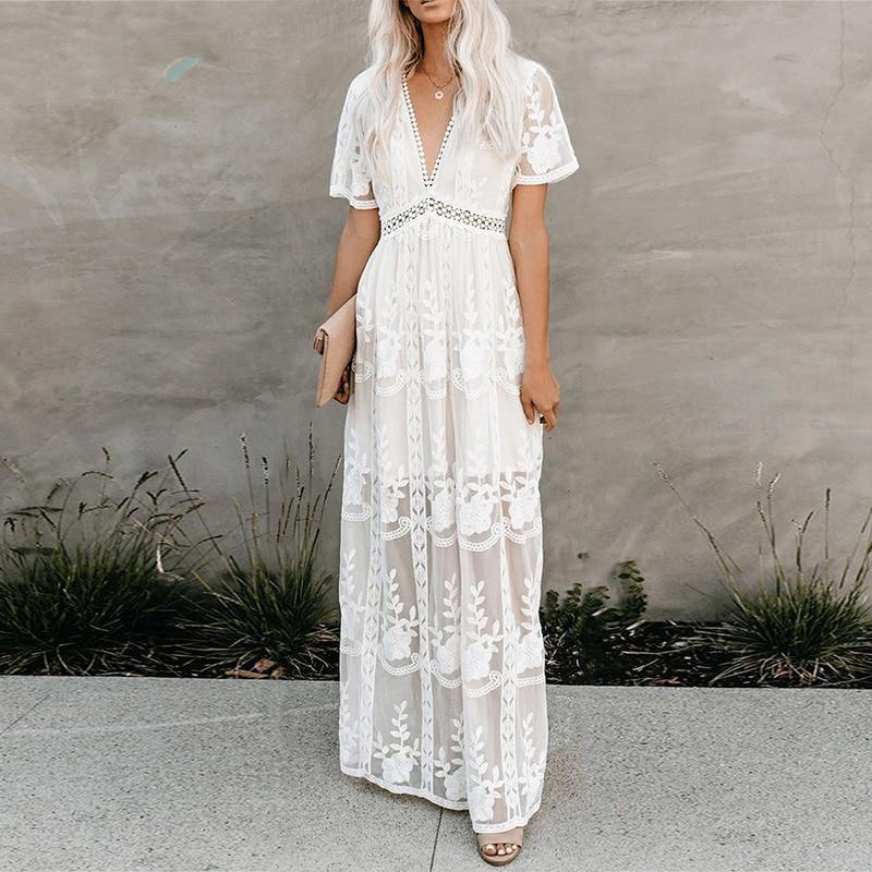 Off Shoulder Lace Patchwork Elegant Dress Women Summer 2021 V Neck Spaghetti Strap Dress Female New Fashion Solid Party Dresses