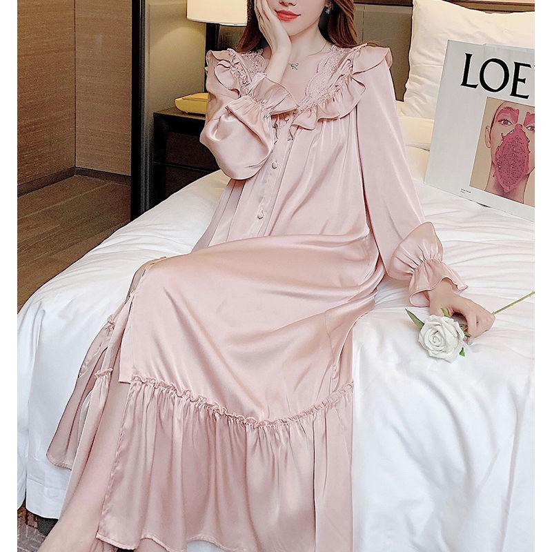 Princess Style Nightgown Women Sexy Satin Nightwear Loose Kimono Bath Gown Nightdress Summer Sleepwear Wedding Night Dress