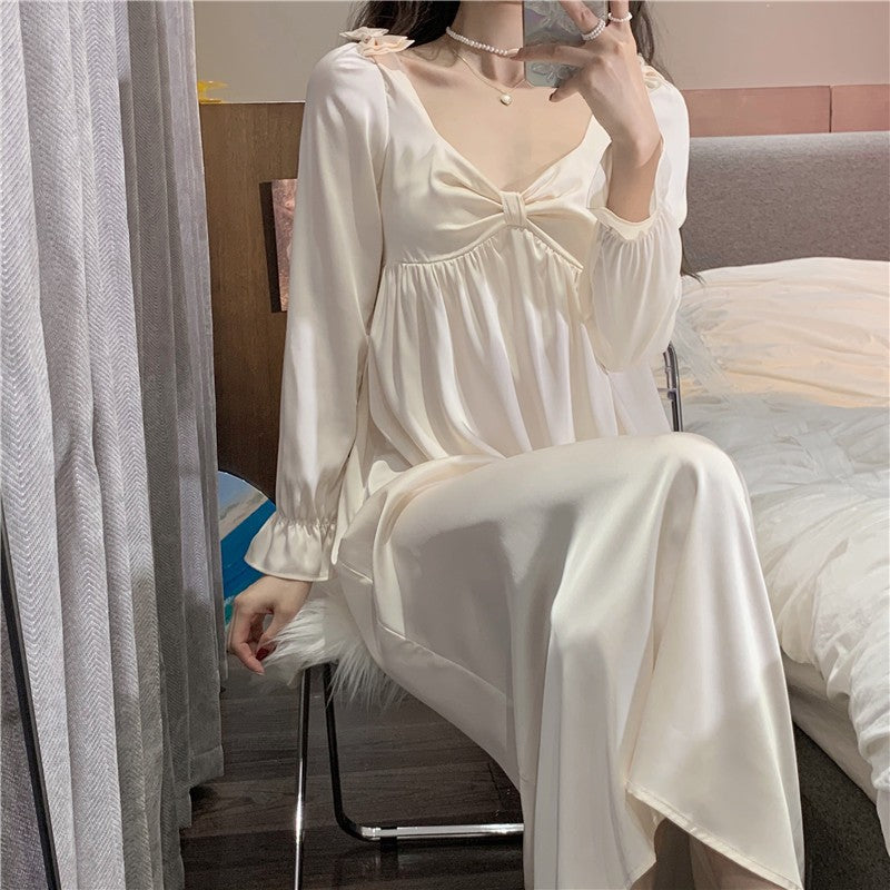 Princess Style Nightgown Women Sexy Satin Nightwear Loose Kimono Bath Gown Nightdress Summer Sleepwear Wedding Night Dress