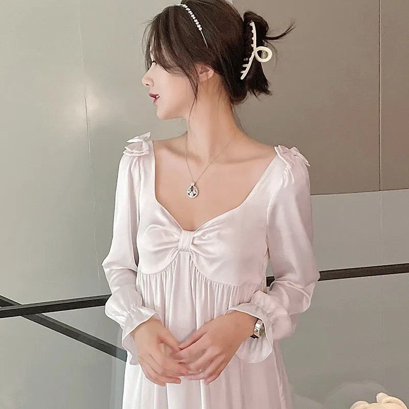 Princess Style Nightgown Women Sexy Satin Nightwear Loose Kimono Bath Gown Nightdress Summer Sleepwear Wedding Night Dress