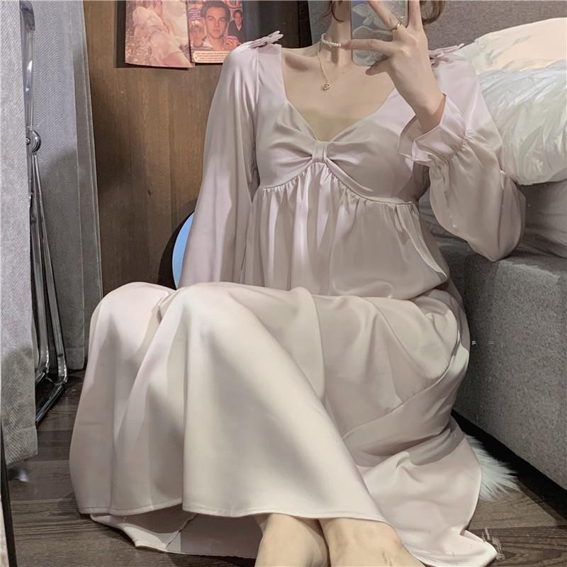 Princess Style Nightgown Women Sexy Satin Nightwear Loose Kimono Bath Gown Nightdress Summer Sleepwear Wedding Night Dress