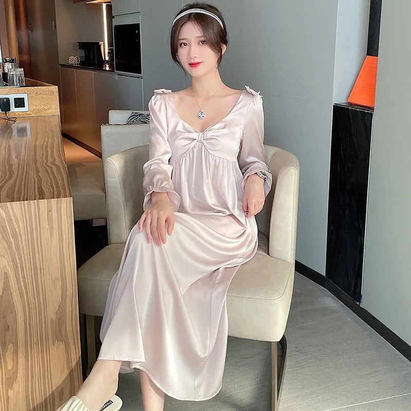 Princess Style Nightgown Women Sexy Satin Nightwear Loose Kimono Bath Gown Nightdress Summer Sleepwear Wedding Night Dress