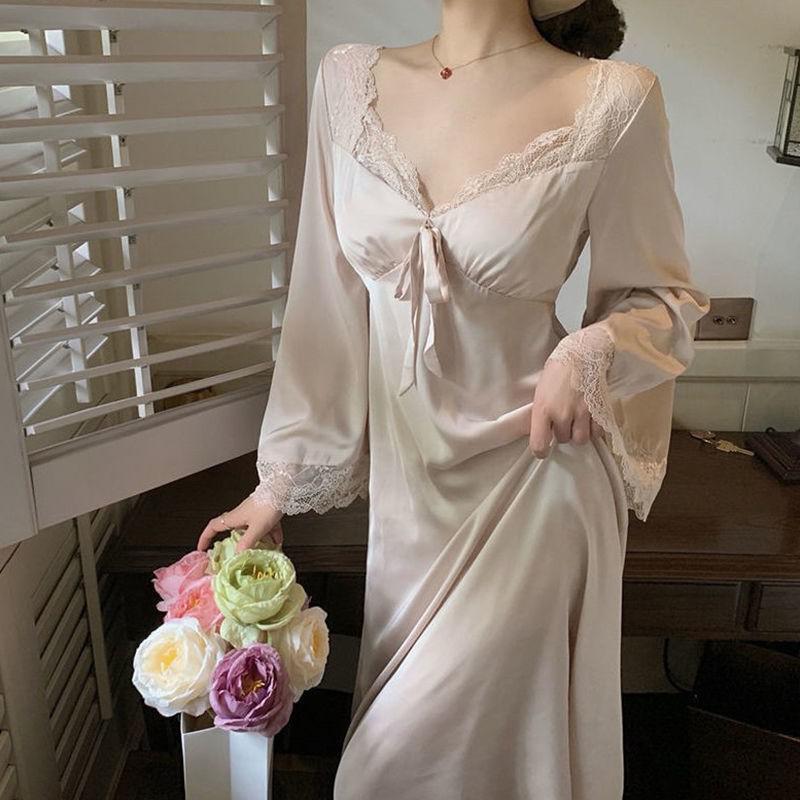 Princess Style Nightgown Women Sexy Satin Nightwear Loose Kimono Bath Gown Nightdress Summer Sleepwear Wedding Night Dress